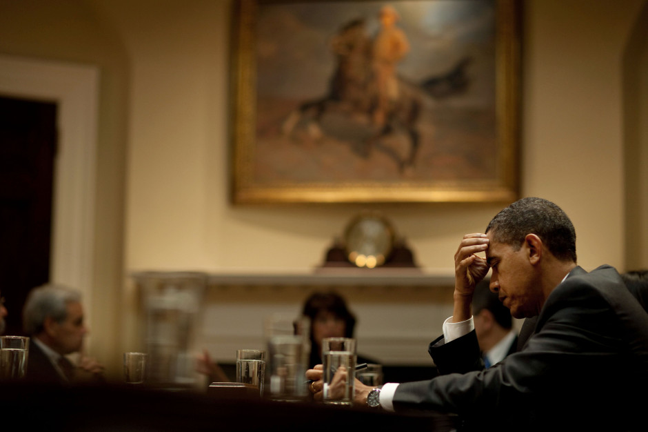 President Barack Obama meets with leaders of the Progressive, Black, Hispanic and Asian Pacific Caucuses in the Roosevelt Room of the White House, Oct. 29, 2009. (Official White House Photo by Pete Souza)

This official White House photograph is being made available only for publication by news organizations and/or for personal use printing by the subject(s) of the photograph. The photograph may not be manipulated in any way and may not be used in commercial or political materials, advertisements, emails, products, promotions that in any way suggests approval or endorsement of the President, the First Family, or the White House.